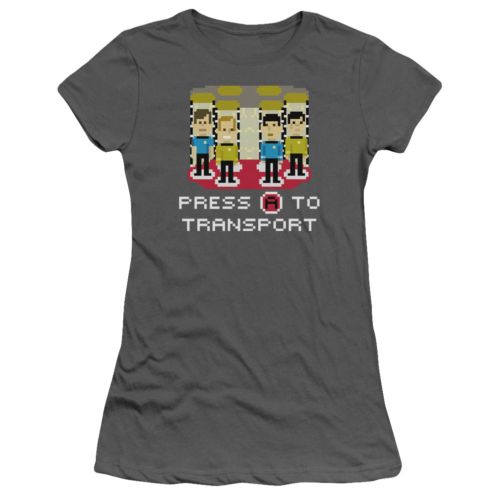 STAR TREK PRESS A TO TRANSPORT - S/S JUNIOR SHEER - CHARCOAL T-Shirt