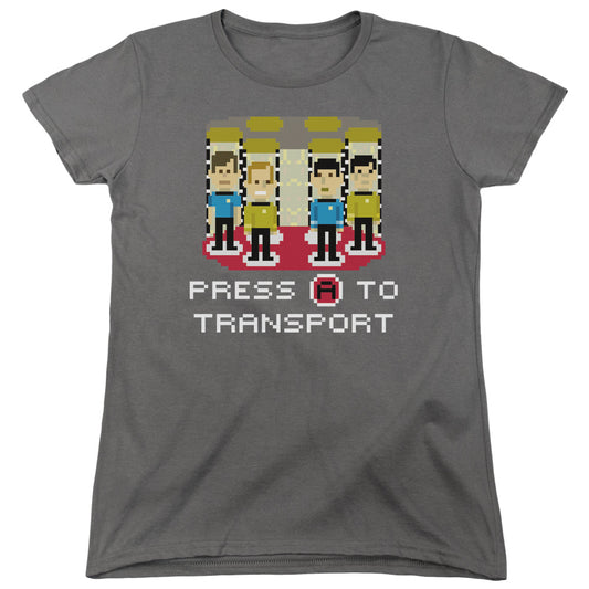 Star Trek - Press A To Transport - Short Sleeve Womens Tee - Charcoal T-shirt
