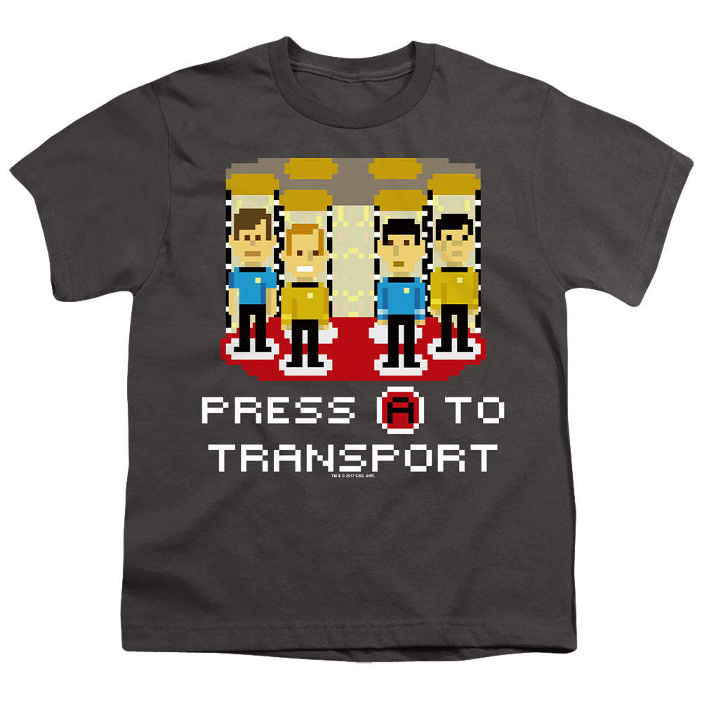 Star Trek - Press A To Transport - Short Sleeve Youth 18/1 - Charcoal T-shirt