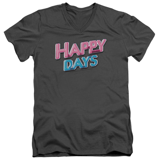 Happy Days - Happy Days Logo - Short Sleeve Adult V-neck - Charcoal T-shirt