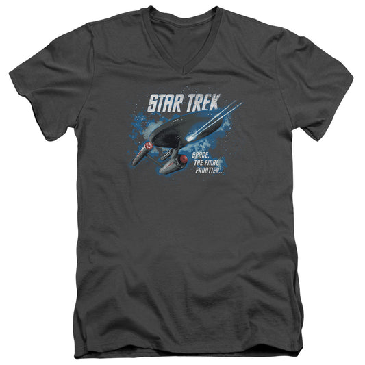 Star Trek - The Final Frontier - Short Sleeve Adult V-neck - Charcoal T-shirt