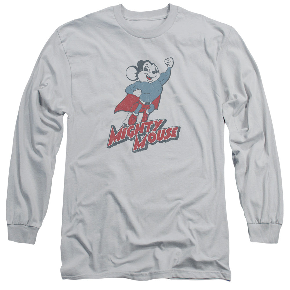 Mighty Mouse - Mighty Blast Off - Long Sleeve Adult 18/1 - Silver T-shirt