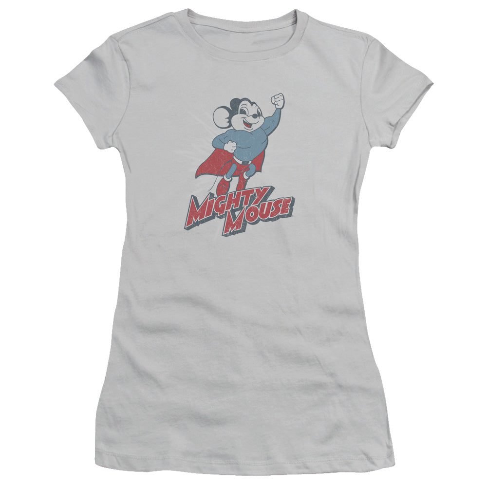 Mighty Mouse - Mighty Blast Off - Short Sleeve Junior Sheer - Silver T-shirt