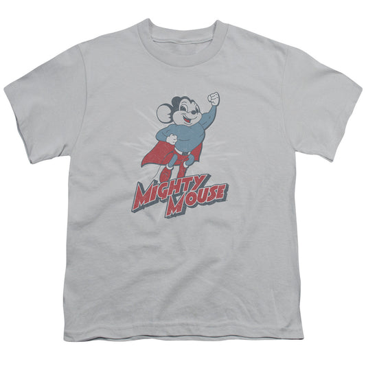 Mighty Mouse - Mighty Blast Off - Short Sleeve Youth 18/1 - Silver T-shirt