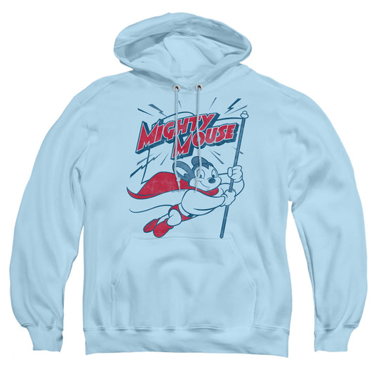 Mighty Mouse - Mighty Flag - Adult Pull-over Hoodie - Light Blue