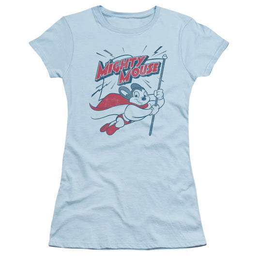 Mighty Mouse - Mighty Flag - Short Sleeve Junior Sheer - Light Blue T-shirt
