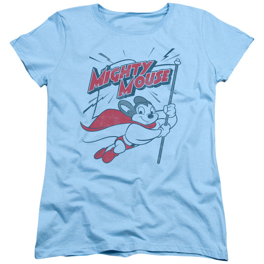 Mighty Mouse - Mighty Flag - Short Sleeve Womens Tee - Light Blue T-shirt