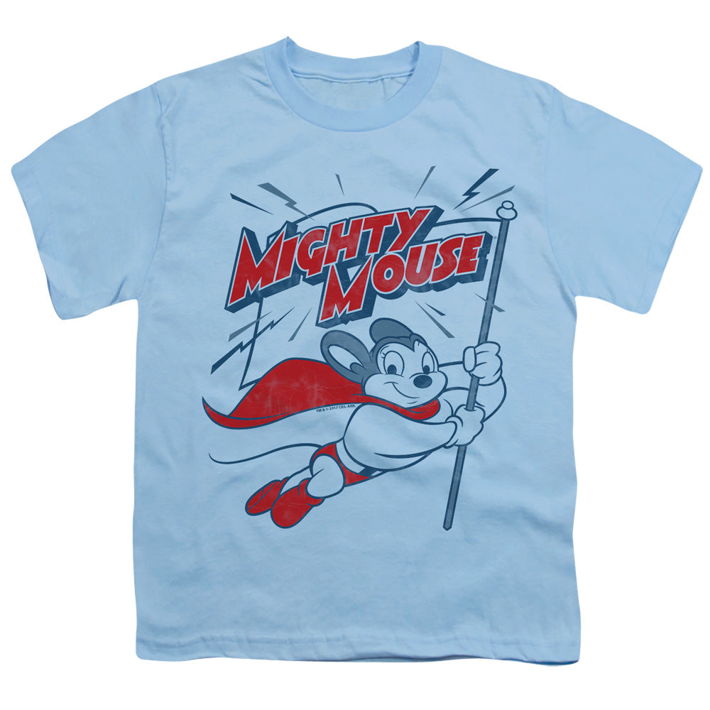 Mighty Mouse - Mighty Flag - Short Sleeve Youth 18/1 - Light Blue T-shirt