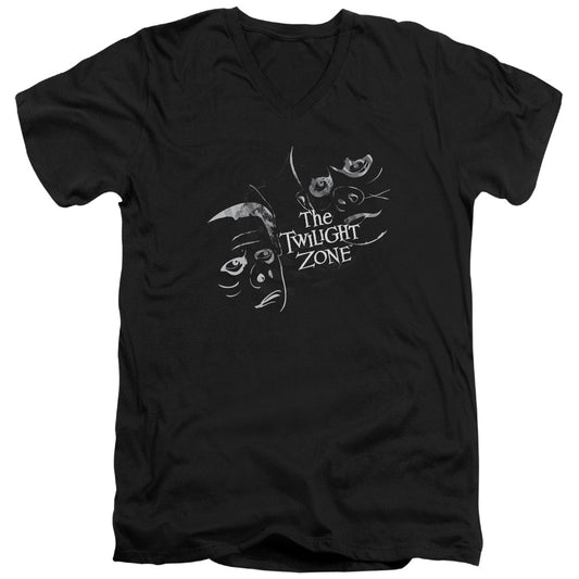 Twilight Zone - Strange Faces - Short Sleeve Adult V-neck - Black T-shirt