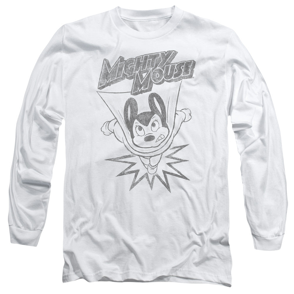 Mighty Mouse - Bursting Out - Long Sleeve Adult 18/1 - White T-shirt