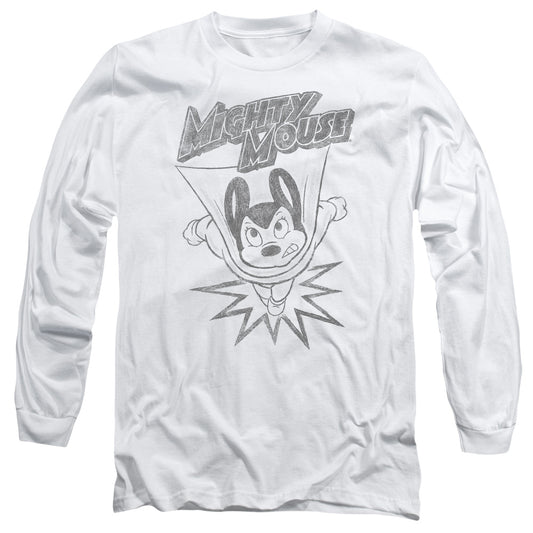 Mighty Mouse - Bursting Out - Long Sleeve Adult 18/1 - White T-shirt