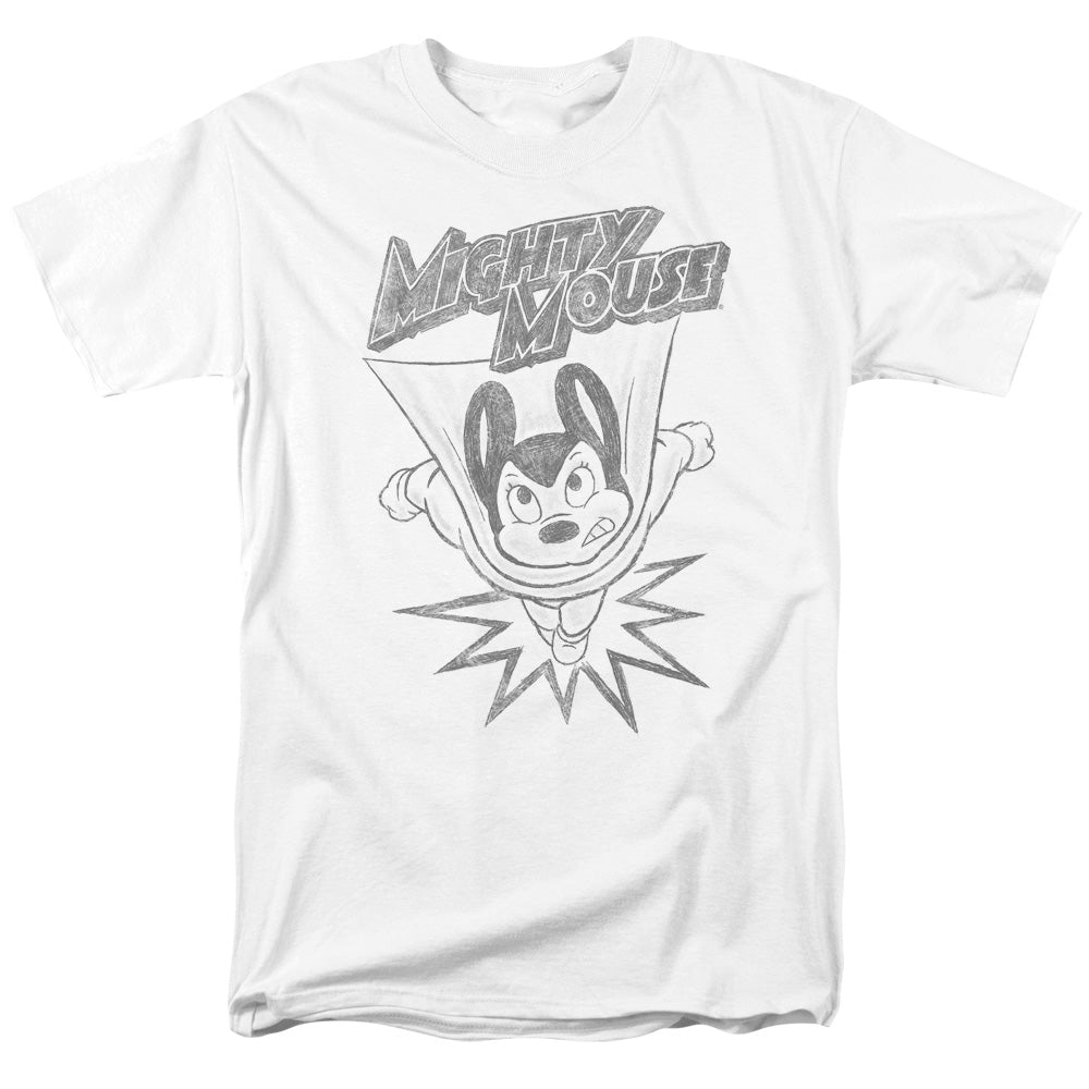 Mighty Mouse - Bursting Out - Short Sleeve Adult 18/1 - White T-shirt