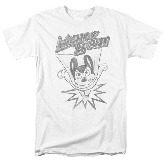 Mighty Mouse - Bursting Out - Short Sleeve Adult 18/1 - White T-shirt