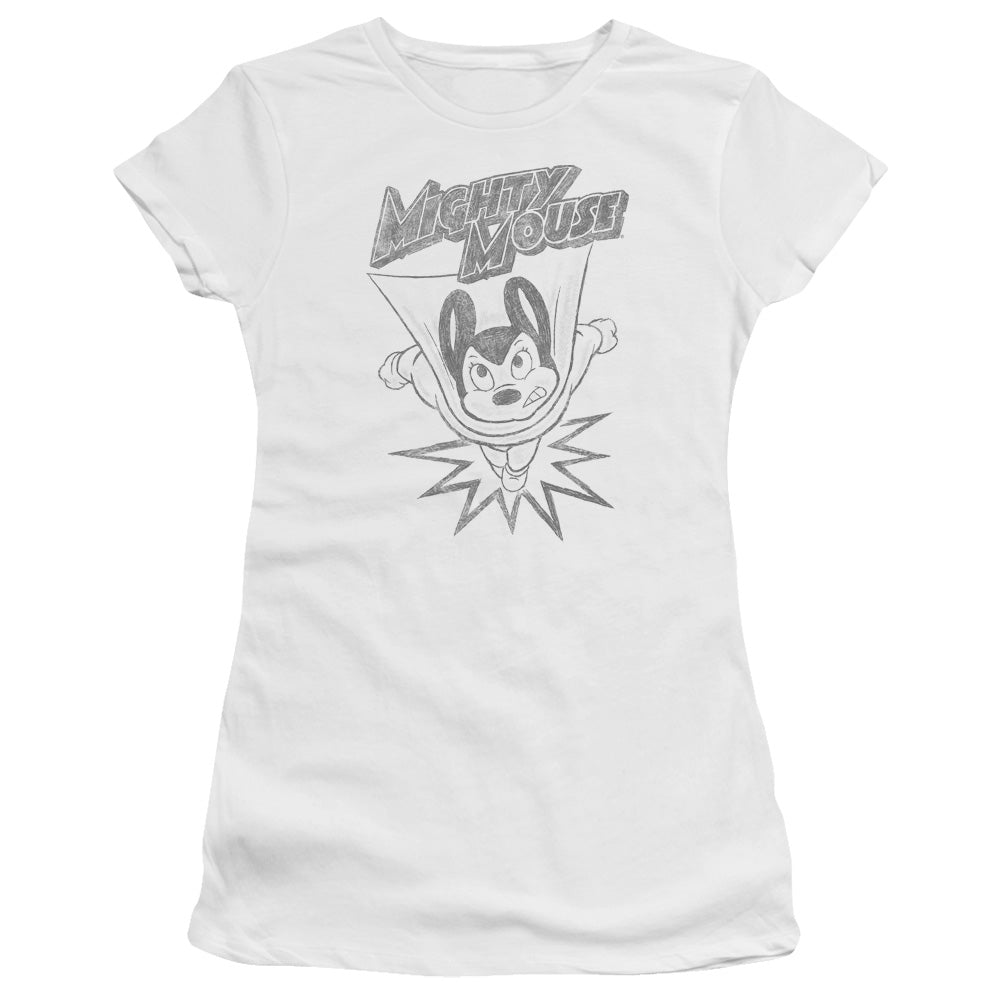 Mighty Mouse - Bursting Out - Short Sleeve Junior Sheer - White T-shirt