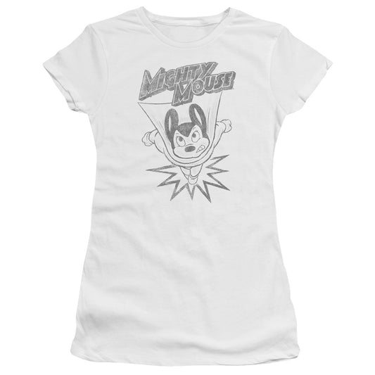 Mighty Mouse - Bursting Out - Short Sleeve Junior Sheer - White T-shirt