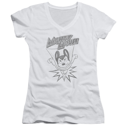 Mighty Mouse - Bursting Out - Junior V-neck - White