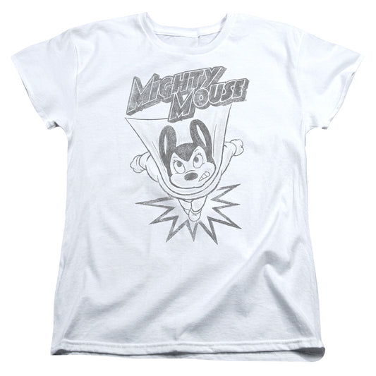 Mighty Mouse - Bursting Out - Short Sleeve Womens Tee - White T-shirt