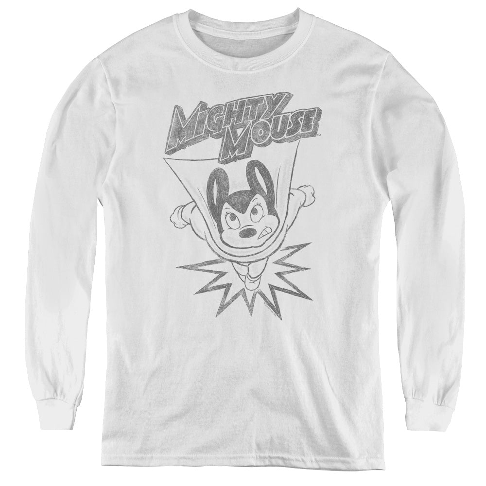 Mighty Mouse - Bursting Out - Youth Long Sleeve Tee - White