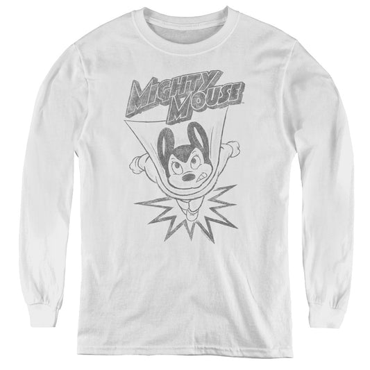 Mighty Mouse - Bursting Out - Youth Long Sleeve Tee - White