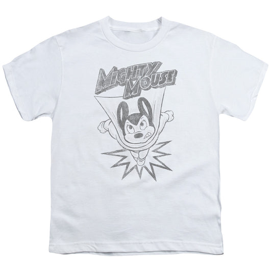 Mighty Mouse - Bursting Out - Short Sleeve Youth 18/1 - White T-shirt