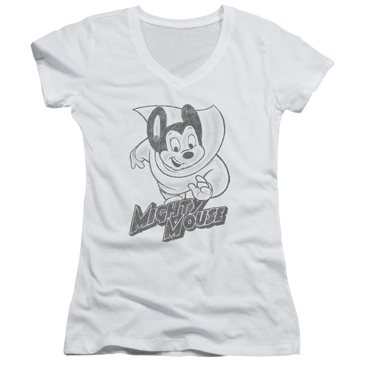 Mighty Mouse - Mighty Sketch - Junior V-neck - White