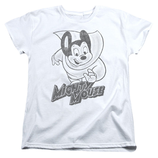 Mighty Mouse - Mighty Sketch - Short Sleeve Womens Tee - White T-shirt