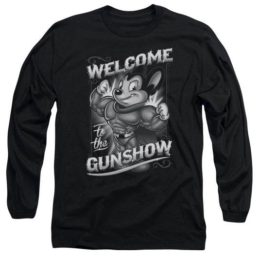Mighty Mouse - Mighty Gunshow - Long Sleeve Adult 18/1 - Black T-shirt