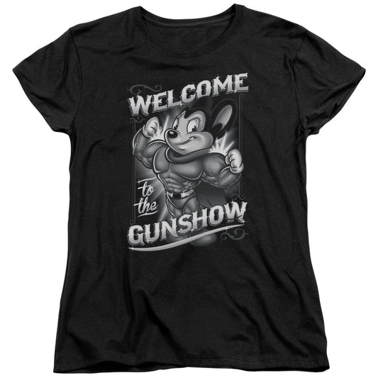 Mighty Mouse - Mighty Gunshow - Short Sleeve Womens Tee - Black T-shirt