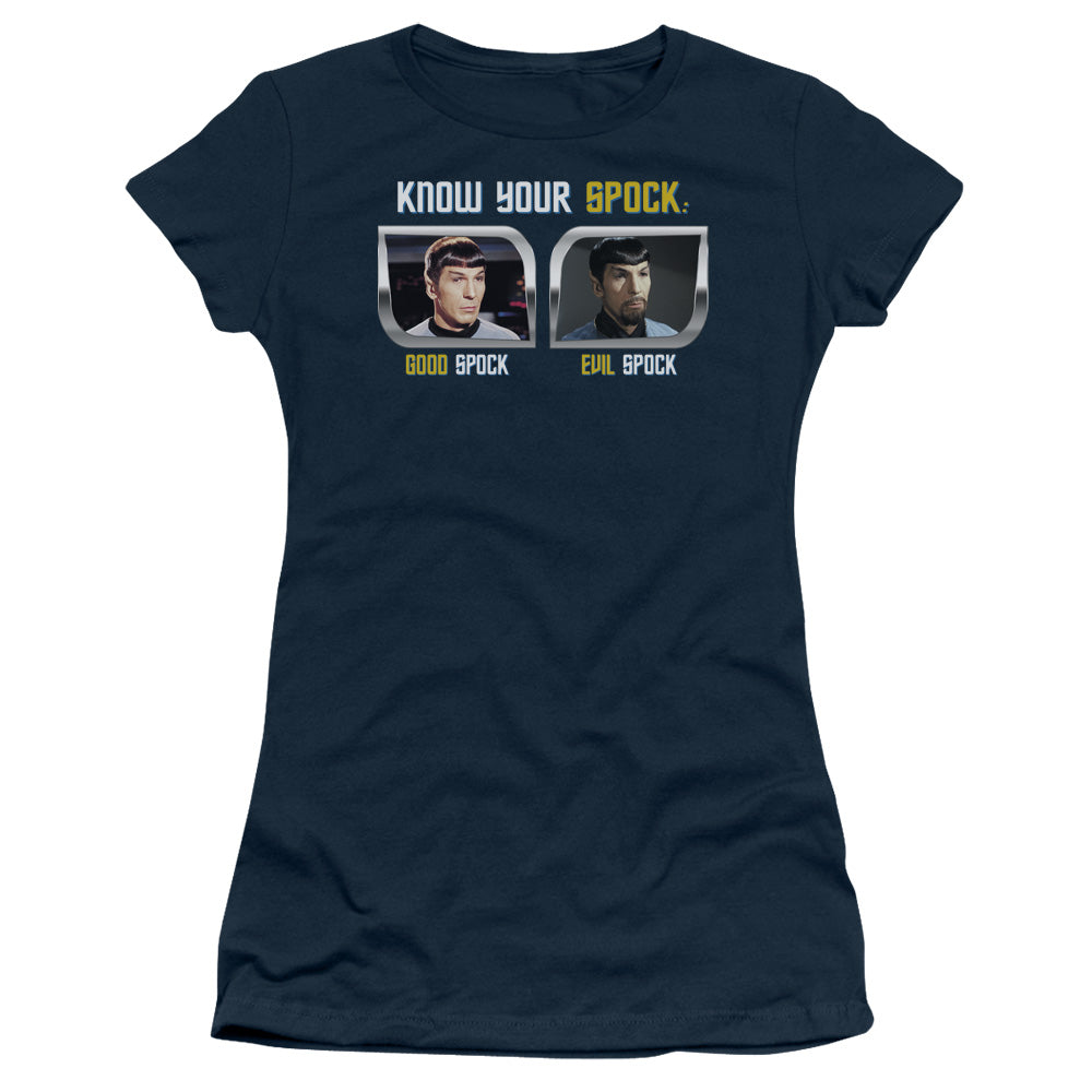 St Original - Know Your Spock - Short Sleeve Junior Sheer - Navy T-shirt