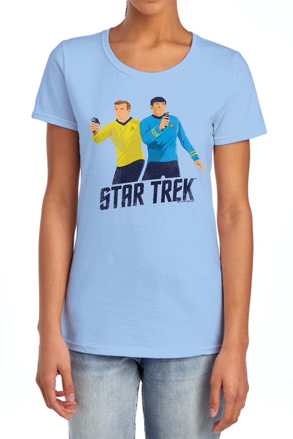 Star Trek - Phasers Ready - Short Sleeve Womens Tee - Light Blue T-shirt