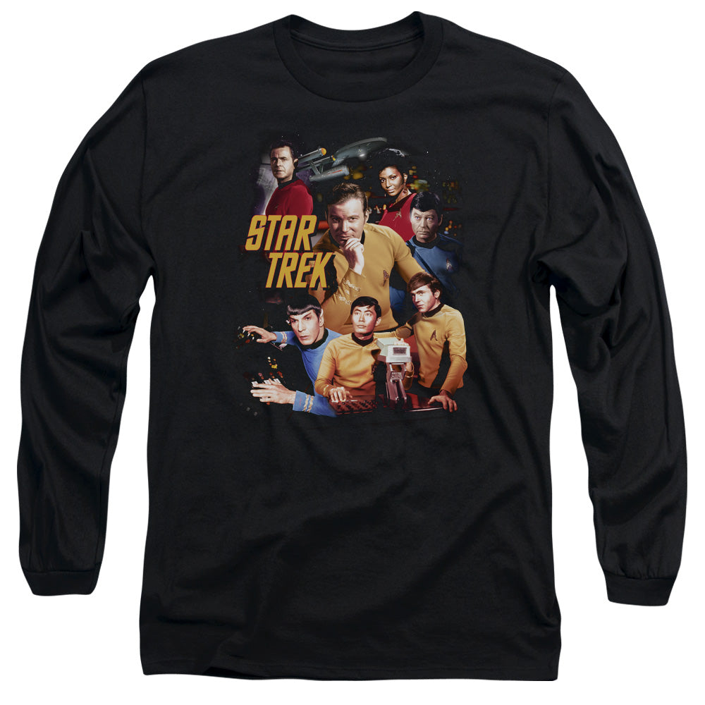 Star Trek - At The Controls - Long Sleeve Adult 18/1 - Black T-shirt