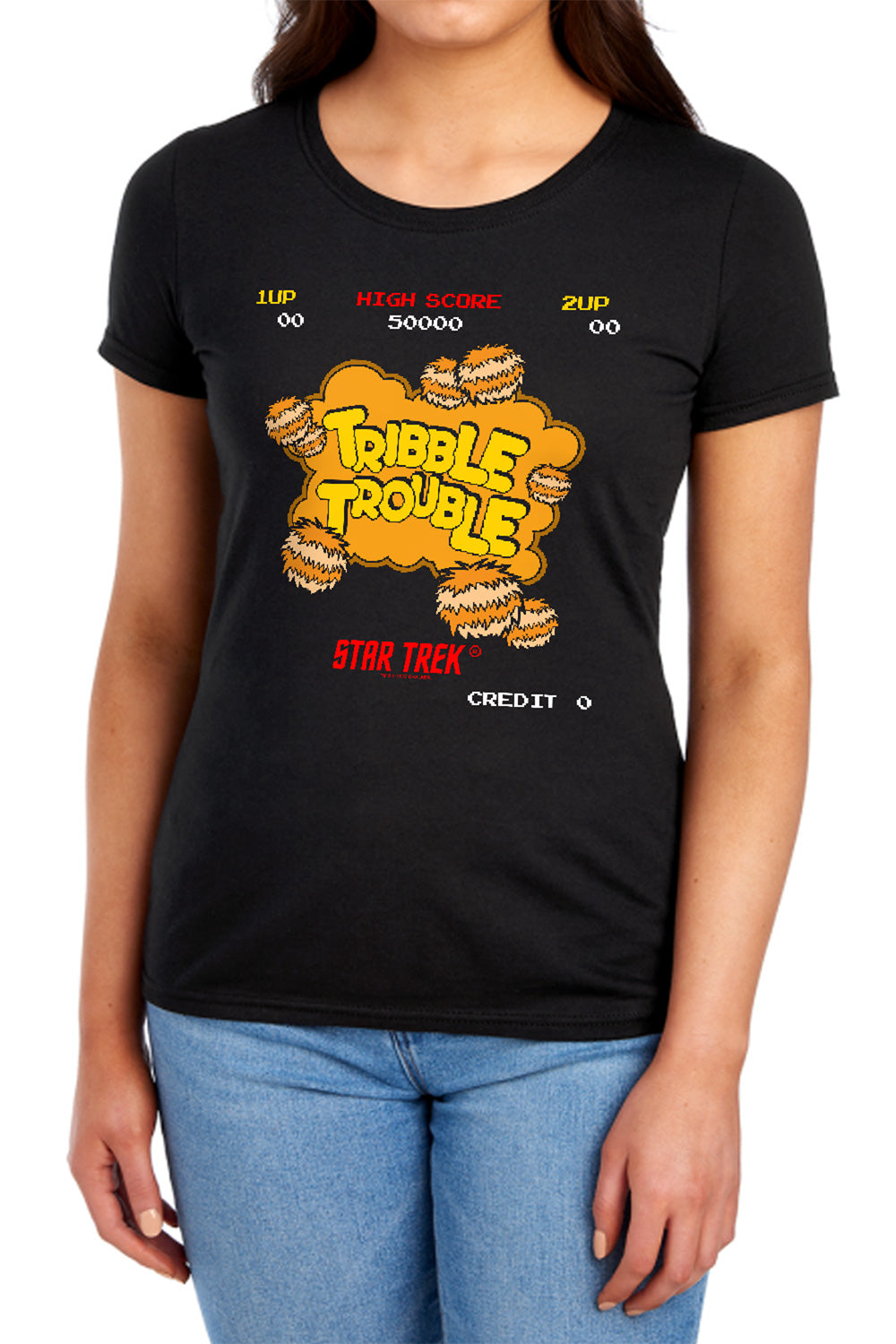 Star Trek - Tribble Trouble - Short Sleeve Womens Tee - Black T-shirt