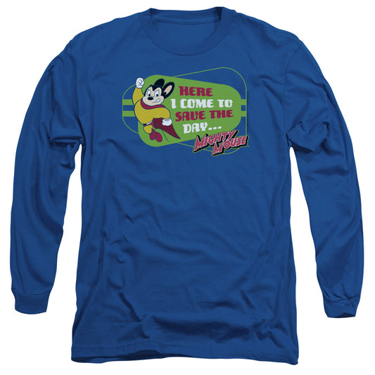 Mighty Mouse - Here I Come - Long Sleeve Adult 18/1 - Royal Blue T-shirt