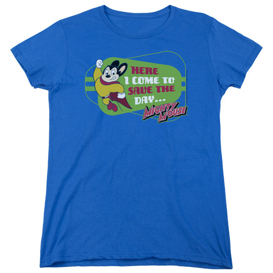 Mighty Mouse - Here I Come - Short Sleeve Womens Tee - Royal Blue T-shirt