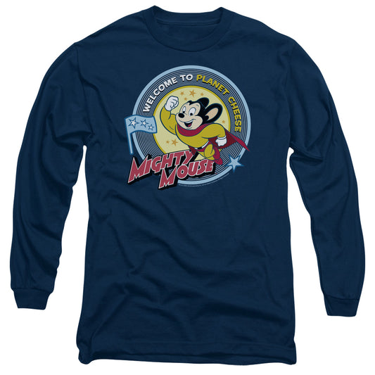 Mighty Mouse - Planet Cheese - Long Sleeve Adult 18/1 - Navy T-shirt