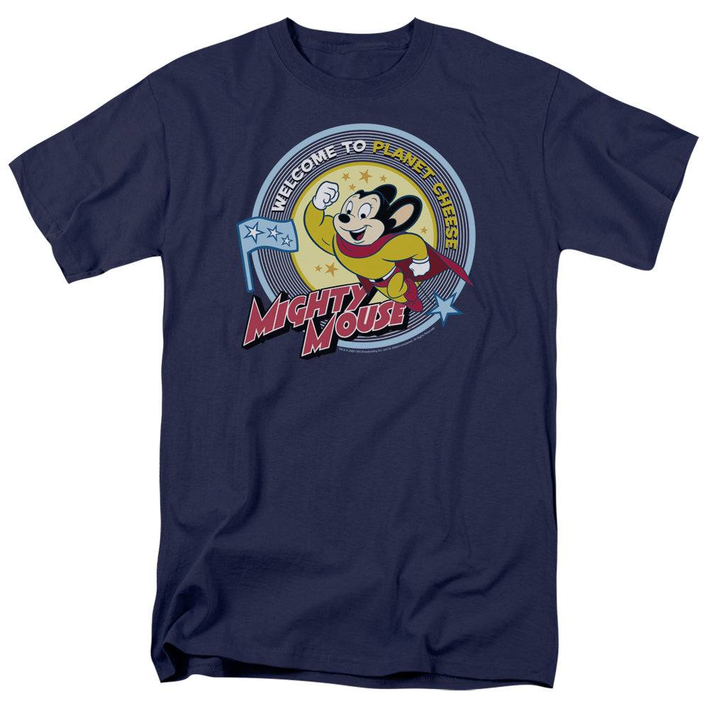 Mighty Mouse - Planet Cheese - Short Sleeve Adult 18/1 - Navy T-shirt