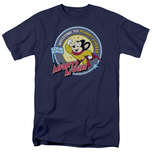 Mighty Mouse - Planet Cheese - Short Sleeve Adult 18/1 - Navy T-shirt