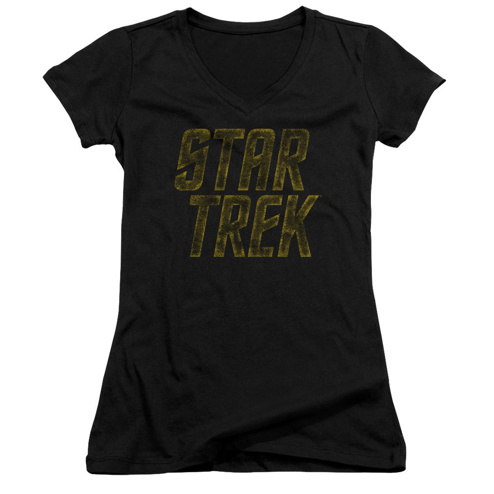 Star Trek Distressed Logo - Junior V-neck - Black
