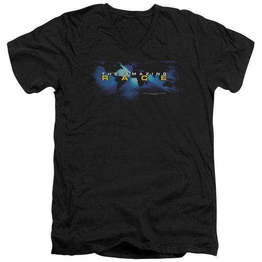 Amazing Race - Faded Globe - Short Sleeve Adult V-neck - Black T-shirt