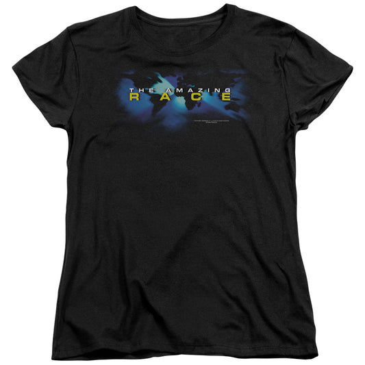 Amazing Race - Faded Globe - Short Sleeve Womens Tee - Black T-shirt