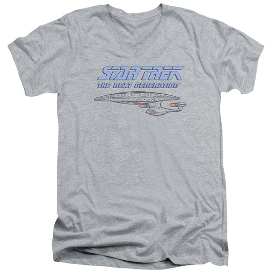 Star Trek - Distressed Tng - Short Sleeve Adult V-neck - Athletic Heather T-shirt