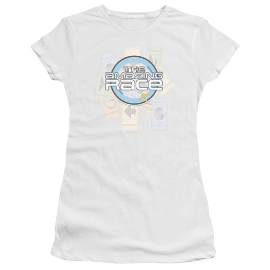 Amazing Race - The Race - Short Sleeve Junior Sheer - White T-shirt