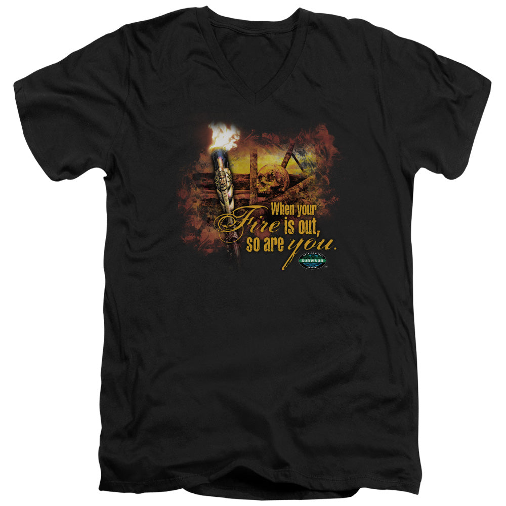 Survivor - Fires Out - Short Sleeve Adult V-neck 30/1 - Black T-shirt