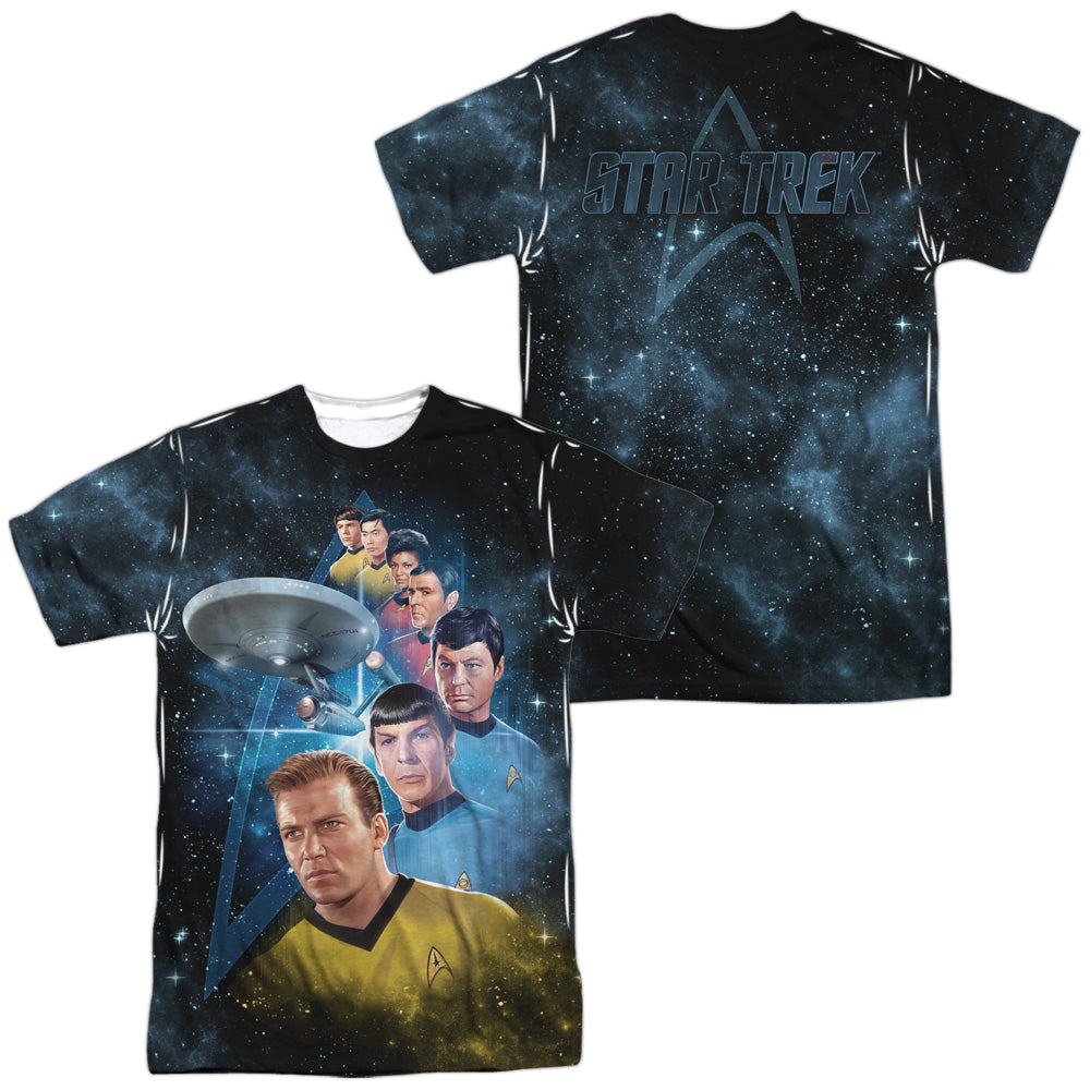 Star Trek - Among The Stars (Front/back Print) -  Short Sleeve Adult 100% Poly Crew - White T-shirt