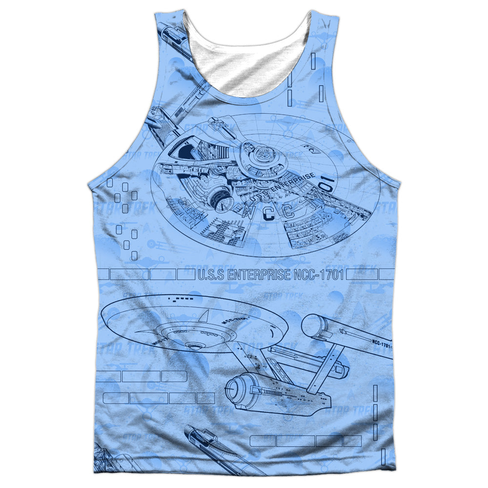 Star Trek - Blue Print - Adult 100% Poly Tank Top - White