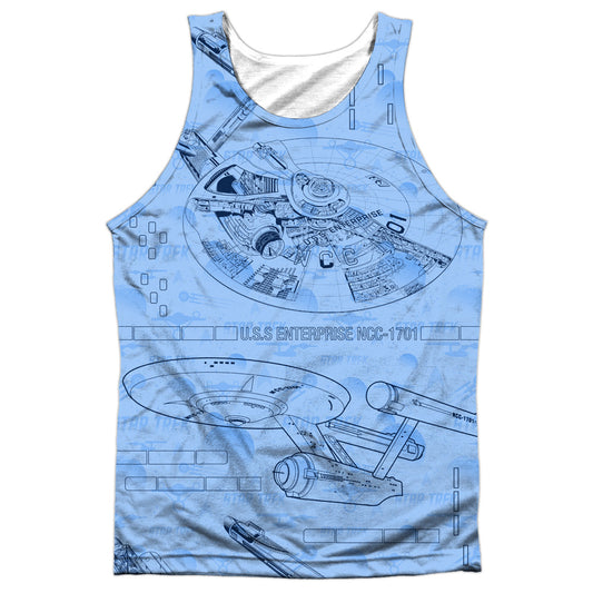 Star Trek - Blue Print - Adult 100% Poly Tank Top - White