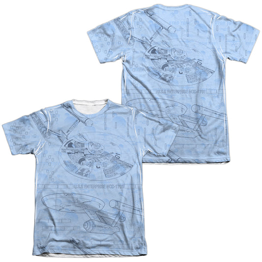 Star Trek - Blue Print (Front/back Print) - Adult 65/35 Poly/cotton Short Sleeve Tee - White T-shirt