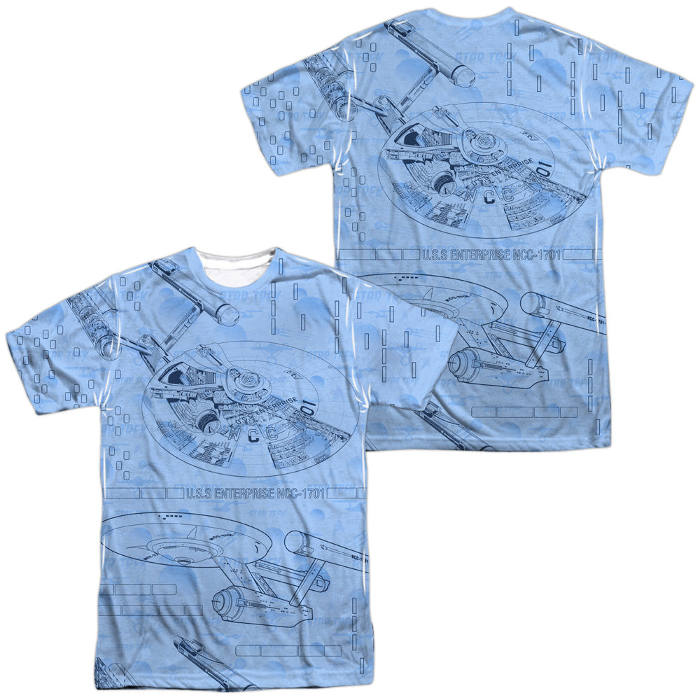 Star Trek - Blue Print (Front/back Print) -  Short Sleeve Adult 100% Poly Crew - White T-shirt