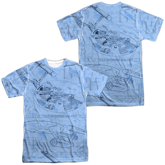 Star Trek - Blue Print (Front/back Print) -  Short Sleeve Adult 100% Poly Crew - White T-shirt