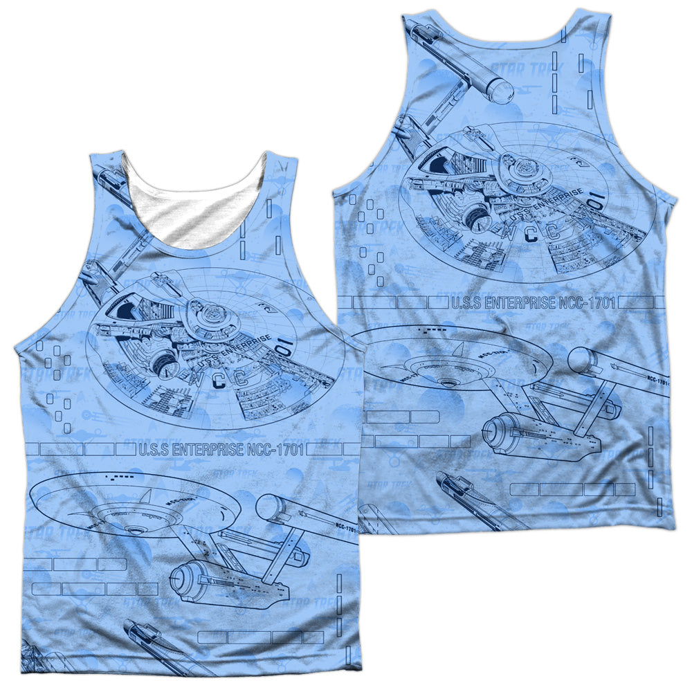 Star Trek - Blue Print - Adult 100% Poly Tank Top - White